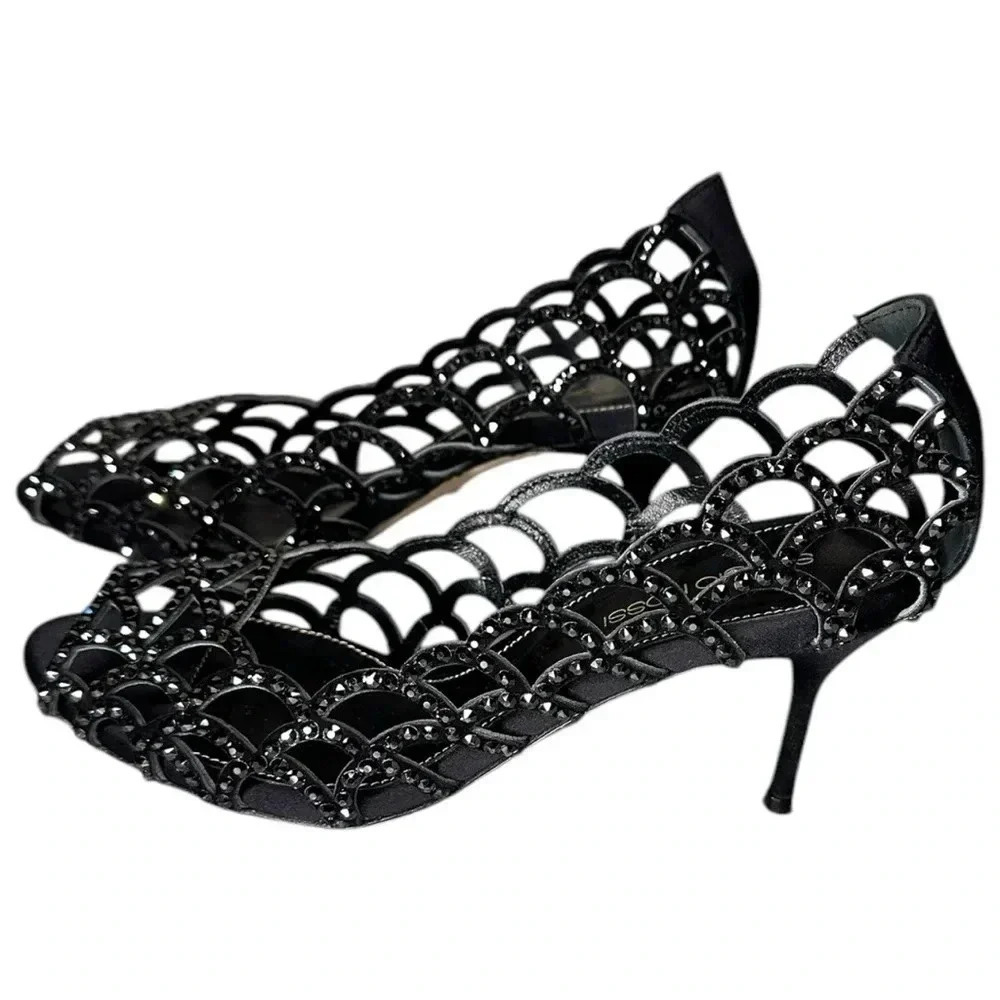 Sergio Rossi Mermaid Embellished Cutout Pumps | Evening Glam | Size 6